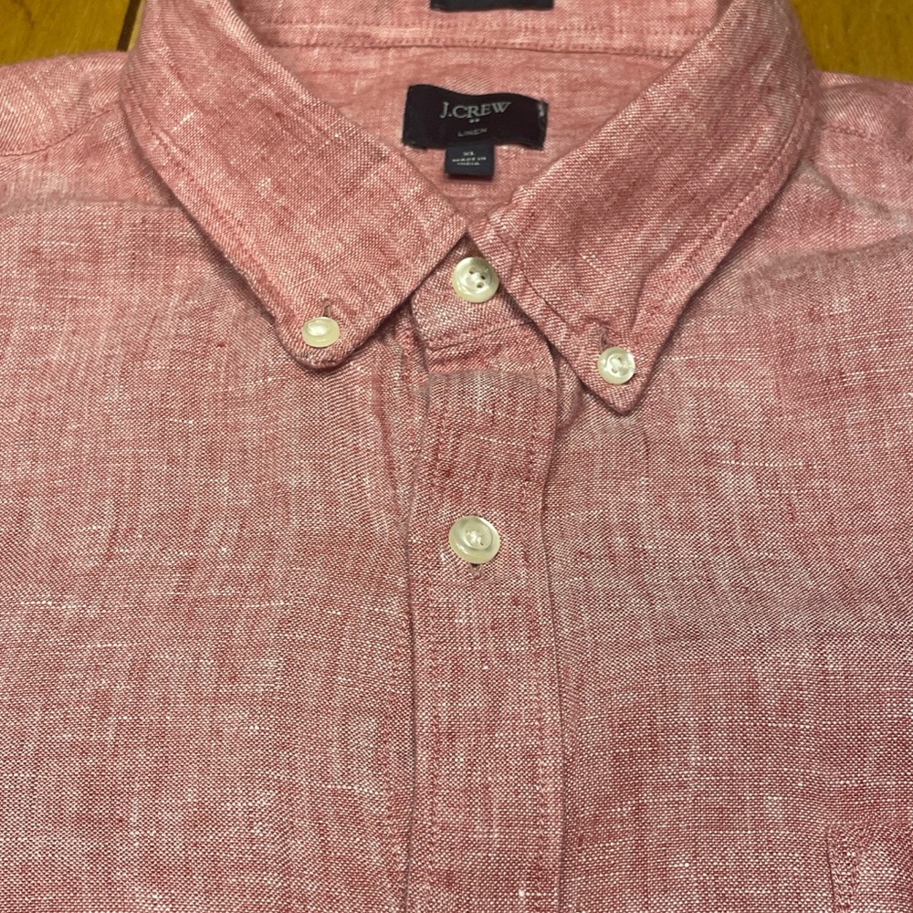 J Crew 100% Linen Buttoned Down Shirt XL Slim Fit Color Seasoned Red